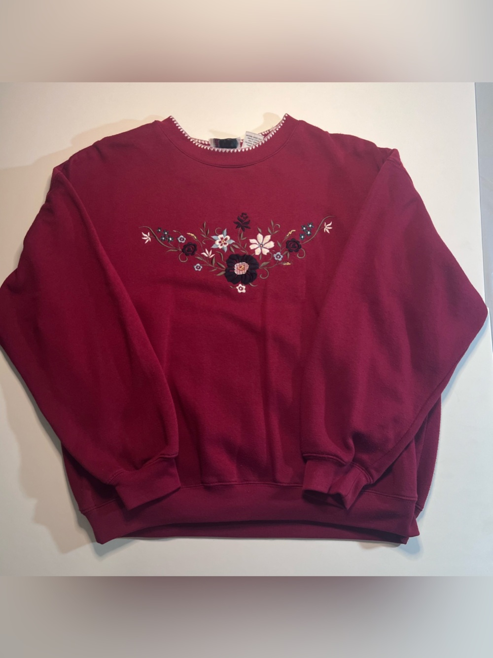 Wine Embroidered Floral Crewneck Sweatshirt